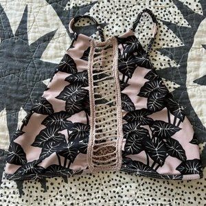 Tropical Print Crochet Bikini Top